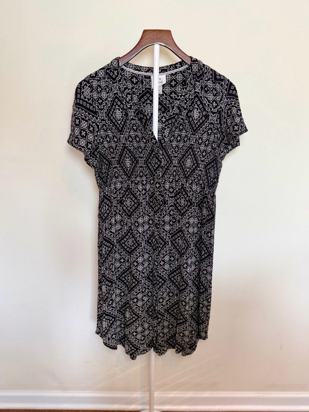 Knox Rose Black White Geometric Button Front Casual Dress Size Medium